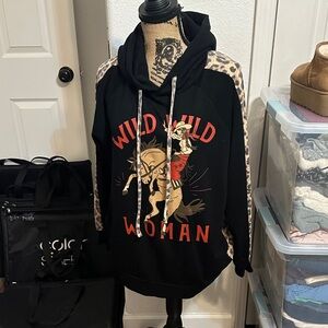 Leopard Accent Black Hoodie